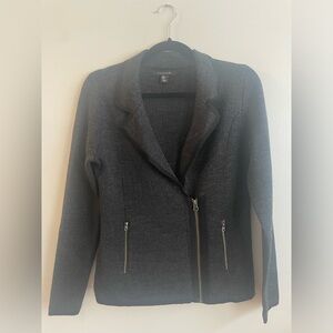 Tahari Black and Gray Wool blend Zip-Up Jacket